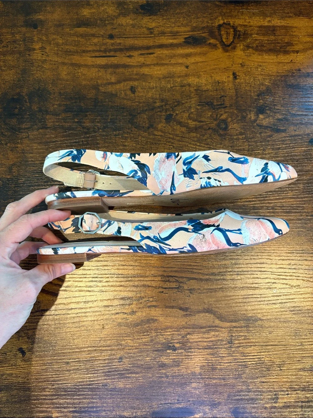 Louise et Cie Peach Navy Floral Pointed Leather Slingback Flats Size 8